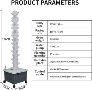 Tiruss Vertical Hydroponic Grow Tower Dimensions