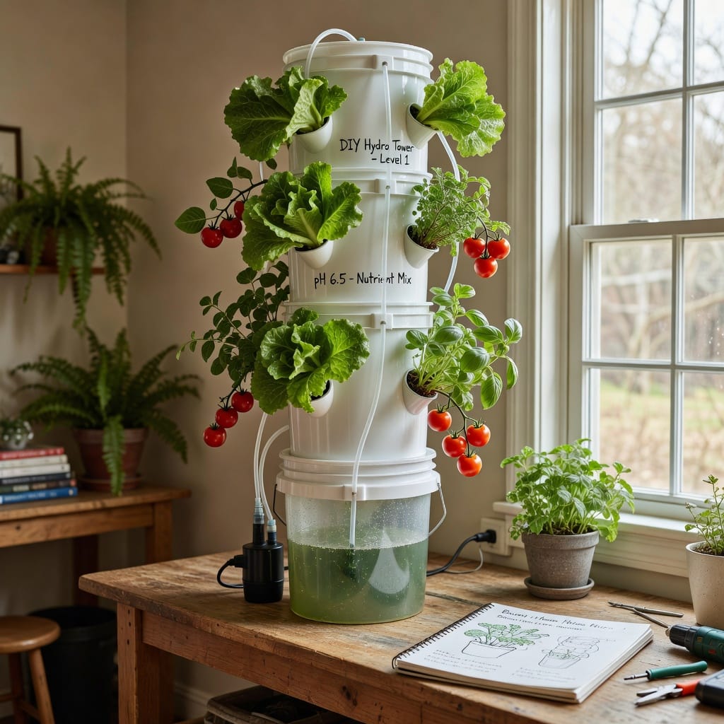 Illustration of DIY Vertical Hydroponics: Effortless Setup for Bountiful Home Harvests