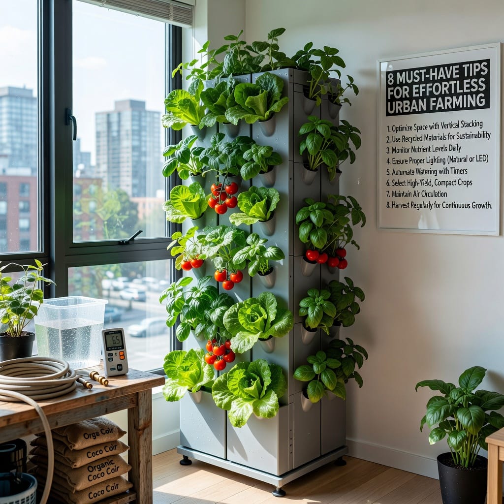 Illustration of Sustainable Vertical Hydroponics: 8 Must-Have Tips for Effortless Urban Farming
