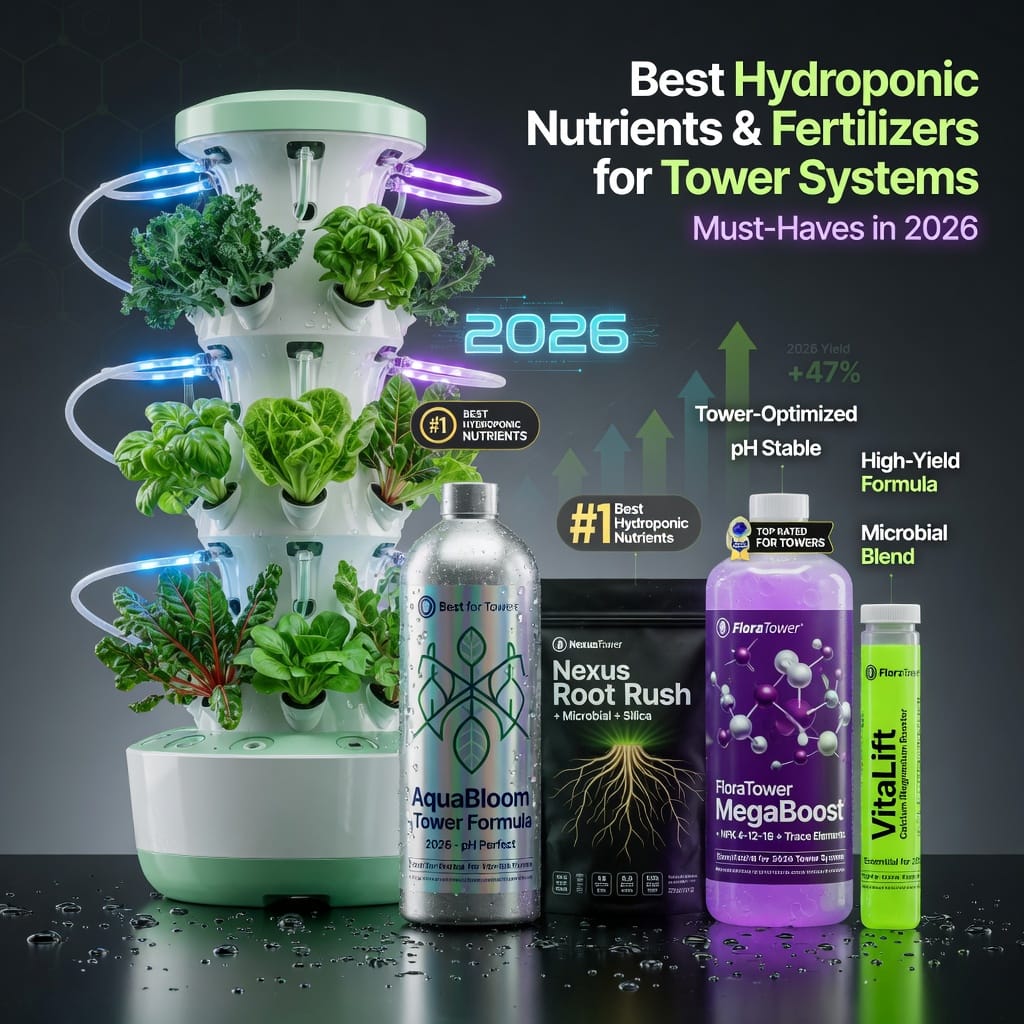 Best Hydroponic Nutrients and Fertilizers for Tower Systems in 2026 illustration for Best Hydroponic Nutrients and Fertilizer