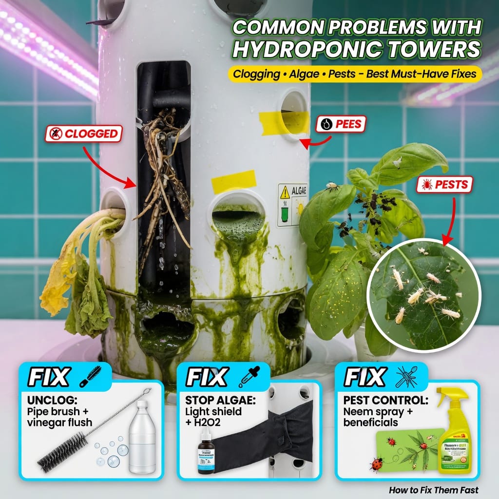 Common Problems with Hydroponic Towers and How to Fix Them (Clogging illustration for Common Problems with Hydroponic Towers: