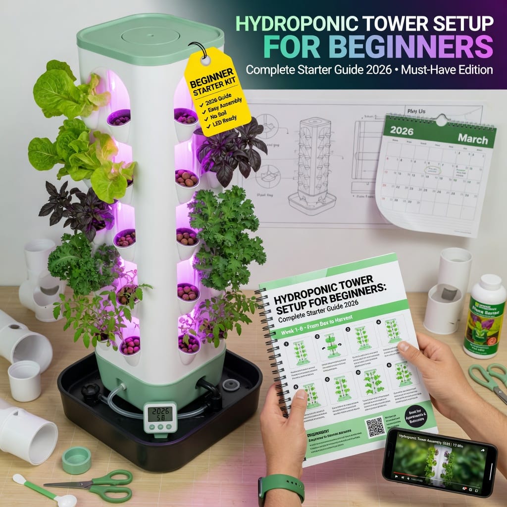 Hydroponic Tower Setup for Beginners: Complete Starter Guide 2026 illustration for Hydroponic Tower Setup for Beginners: Must