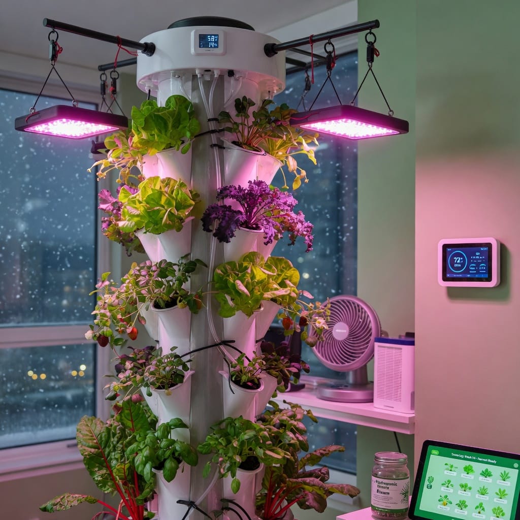 Indoor Hydroponic Tower Gardening: Lighting illustration for Indoor Hydroponic Tower Gardening Stunning Setup for Effortless