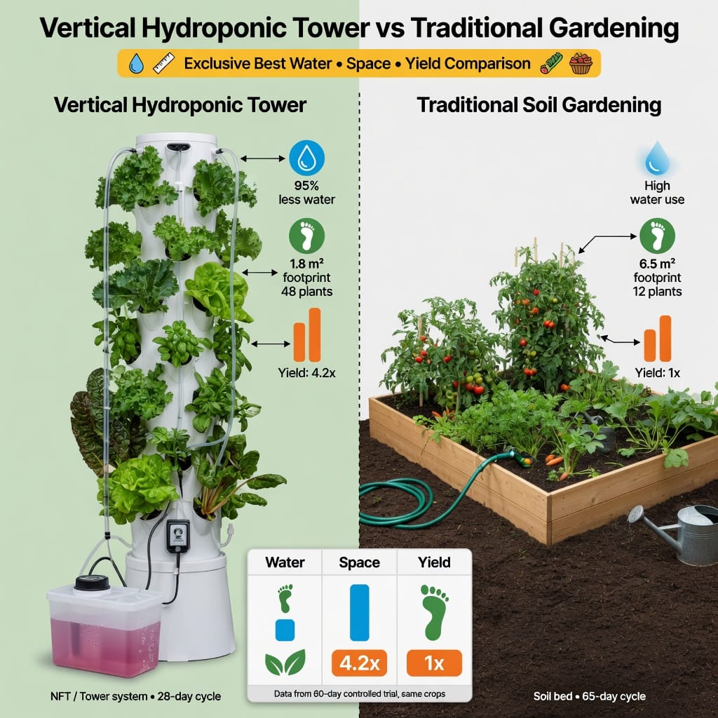 Vertical Hydroponic Tower vs Traditional Gardening: Water illustration for Vertical Hydroponic Tower vs Traditional Gardening
