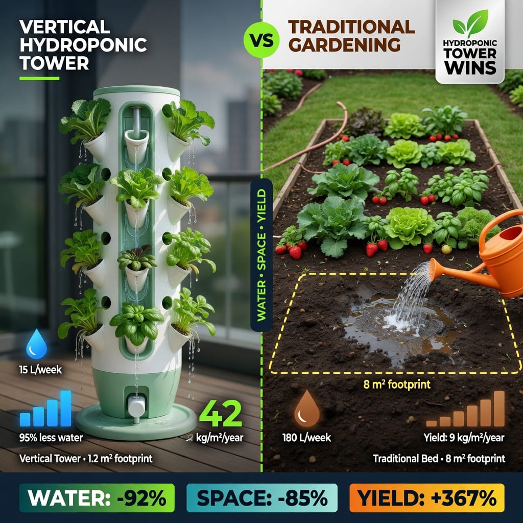 Vertical Hydroponic Tower vs Traditional Gardening: Water illustration for Vertical Hydroponic Tower vs Traditional Gardening